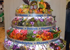 Colorful display with many different produce varieties at the Coosemans booth.